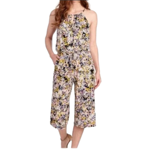 London Times Spring Floral Cropped Halter Jumpsuit Size 12 - Picture 2 of 15
